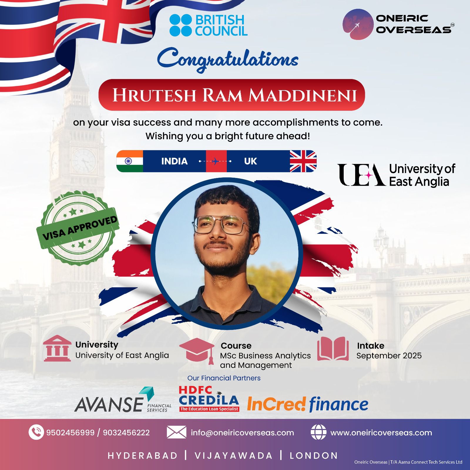Hrutesh Ram Maddineni — University of East Anglia visa approved