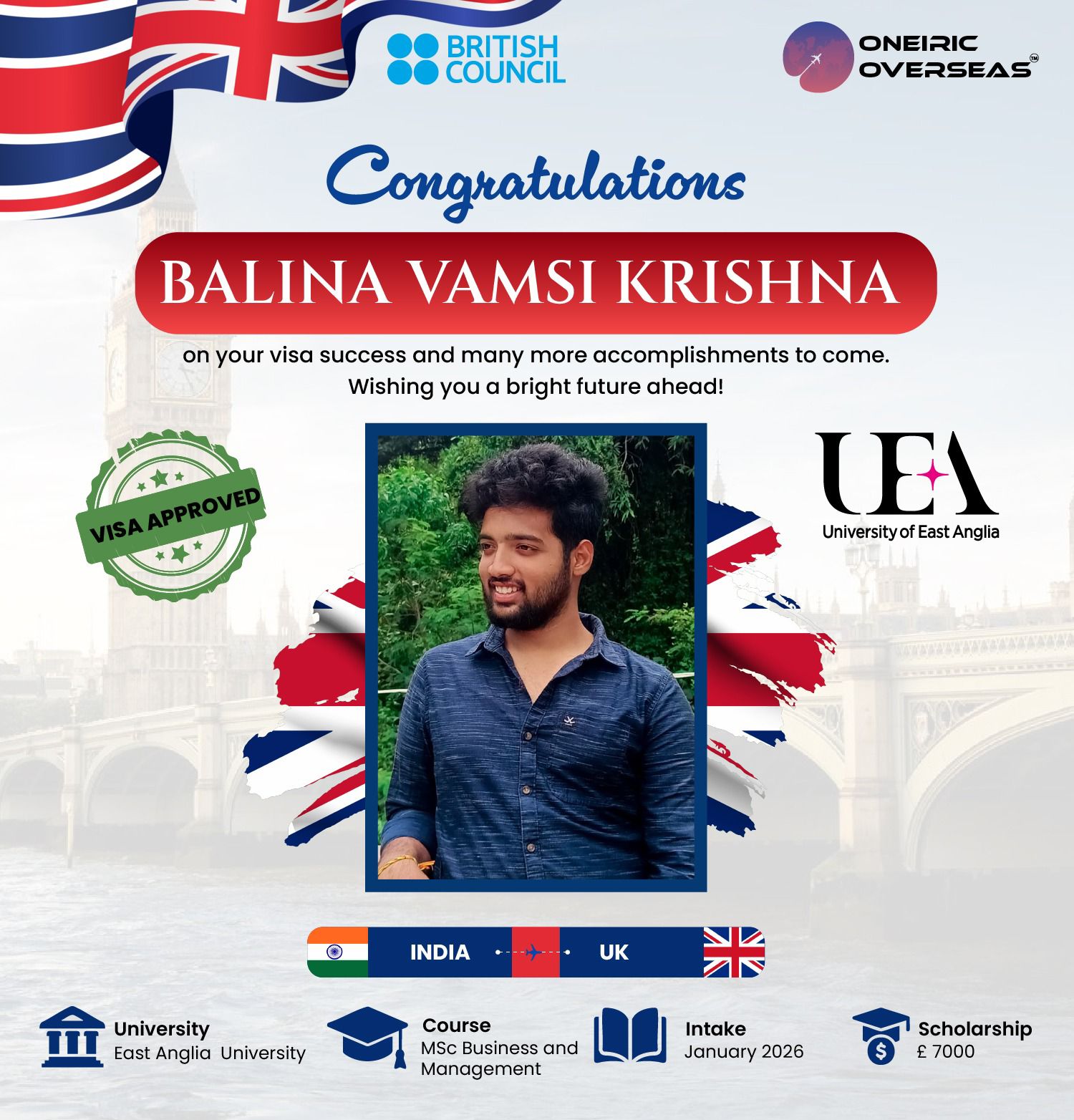 Balina Vamsi Krishna — University of East Anglia visa approved