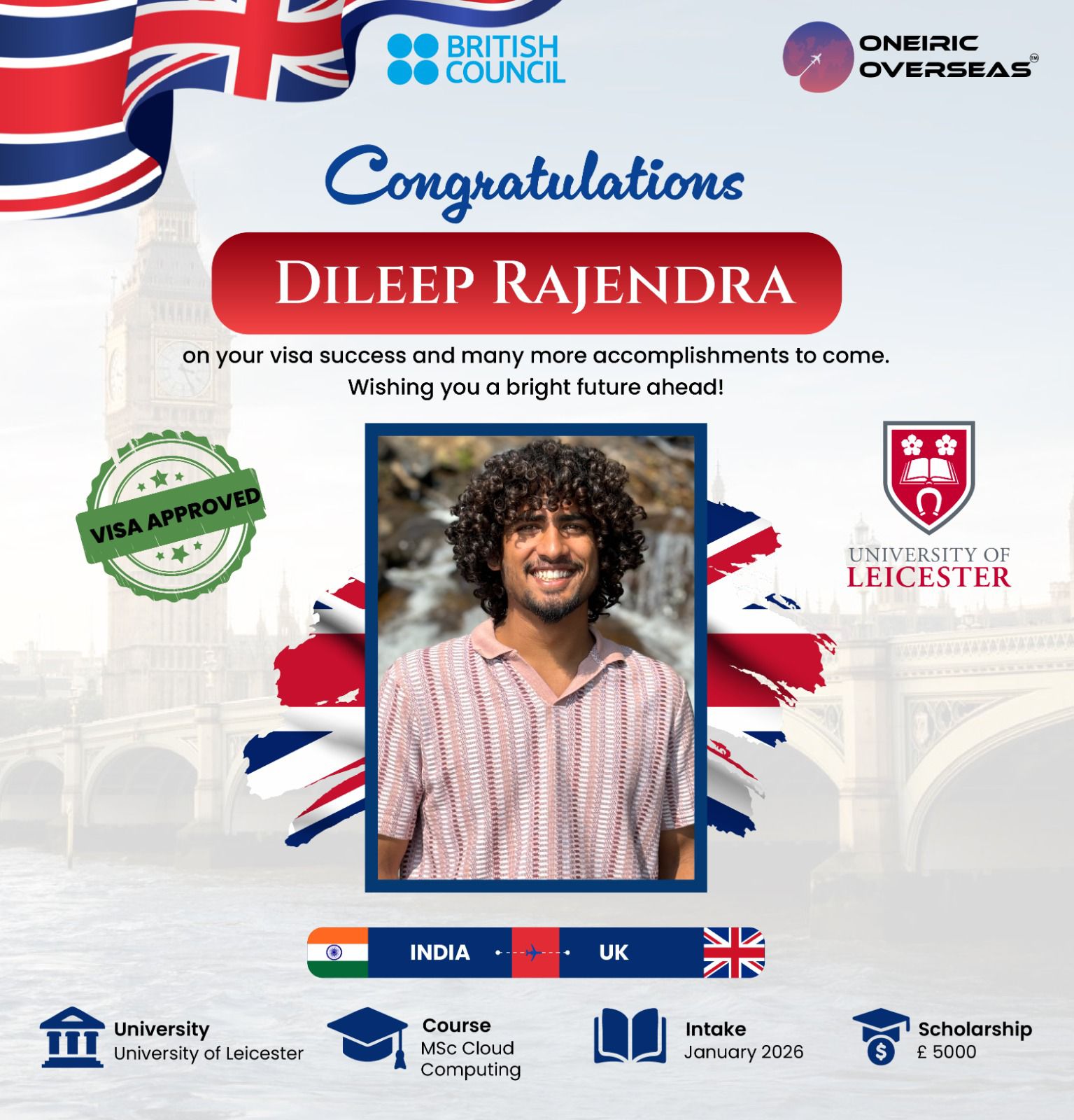 Dileep Rajendra — University of Leicester visa approved